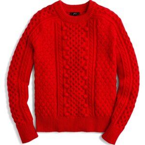 J. Crew Red Cable Knit Popcorn Crew Neck Sweater Holiday Preppy Classic Medium